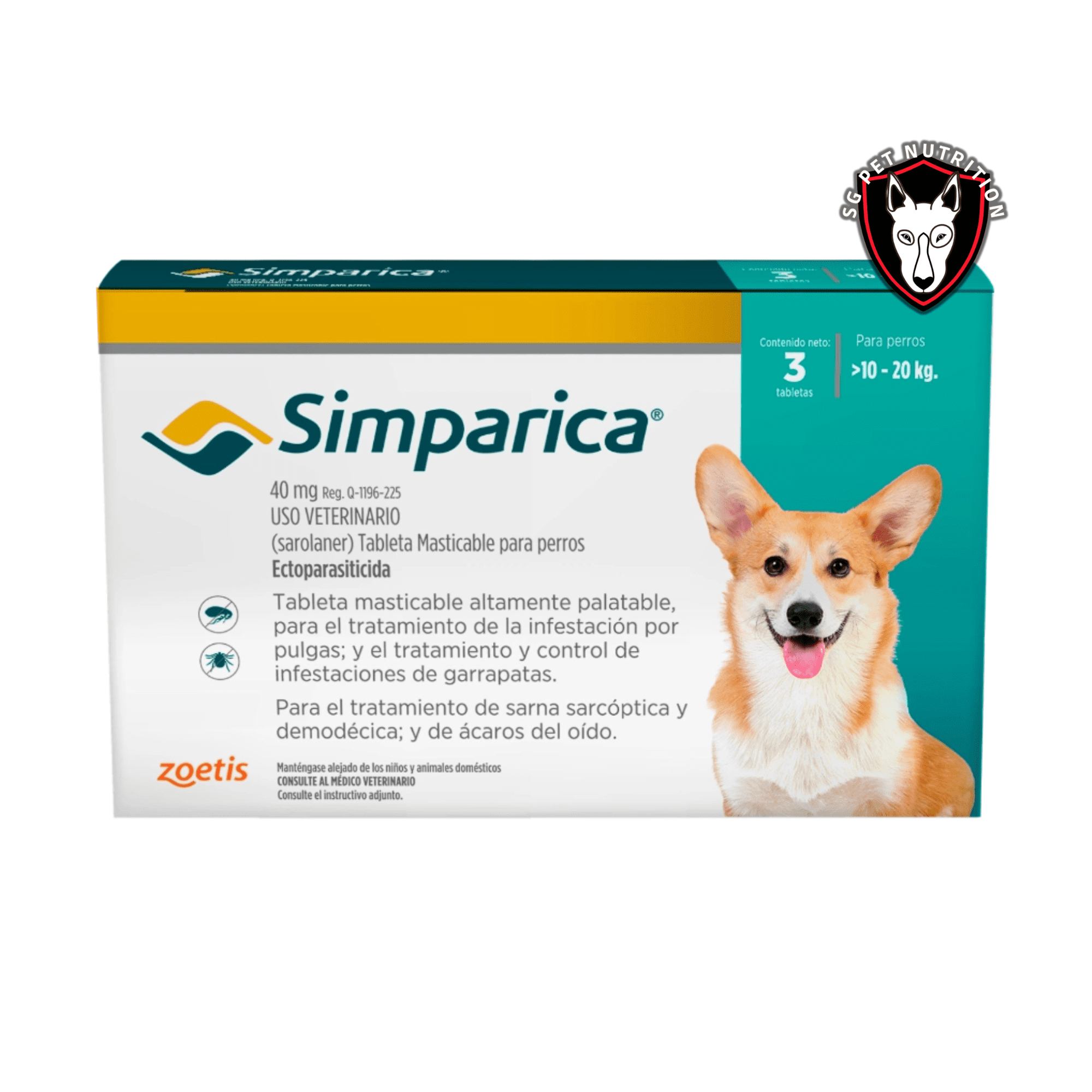 Simparica 10 a 20 kg x3 pastillas